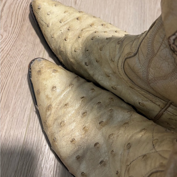 El General Cream Genuine Ostrich Full Quill Cowboy Boots Classic Western Style - Picture 4 of 6